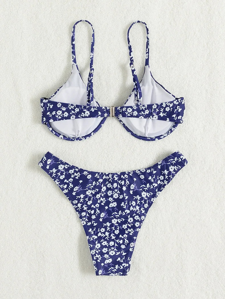 Floral Navy Blue Bikini