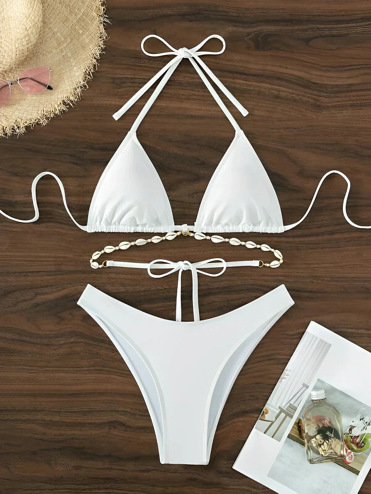 Triangle Bikini with Shell Decoration