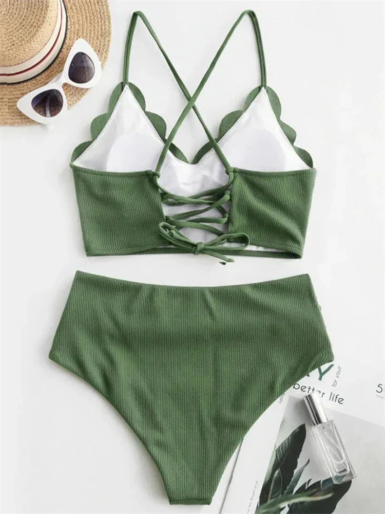 High Waist Scallop Top 2 Piece Swimsuit